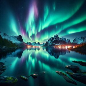 Northern Lights Over Fjord