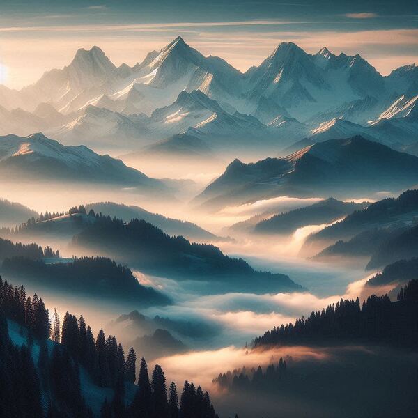 Mountain Peaks at Dawn Print