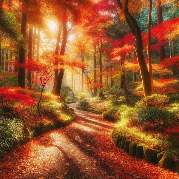 Vibrant Autumn Forest Pathway Print