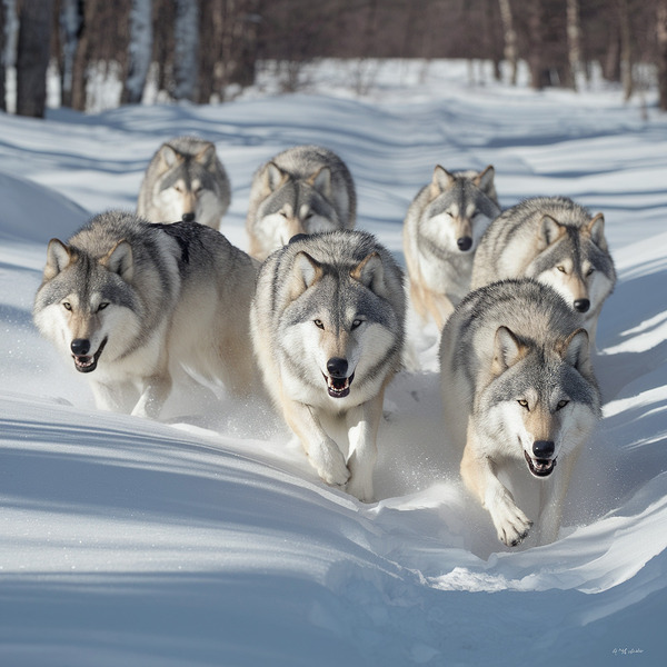 Wolves in the Snow Print