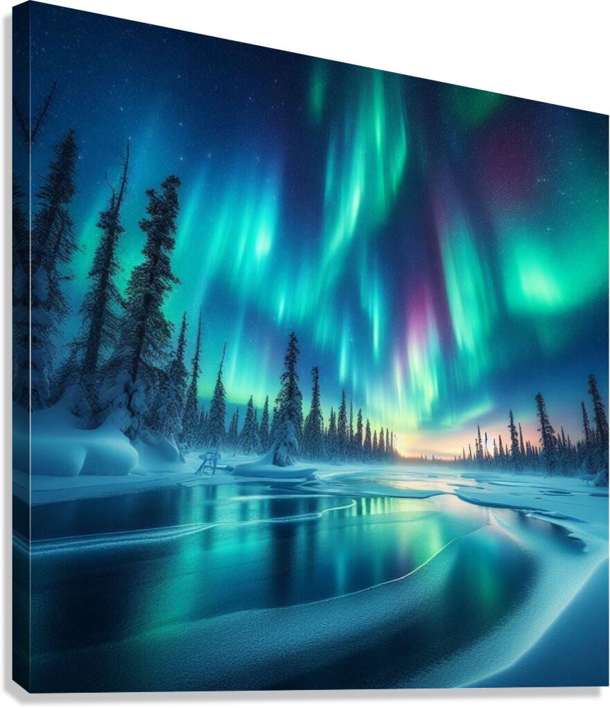 Northern Lights in Winter Wonderland  Canvas Print