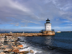 Ferry Passing Breakwater Lighthouse