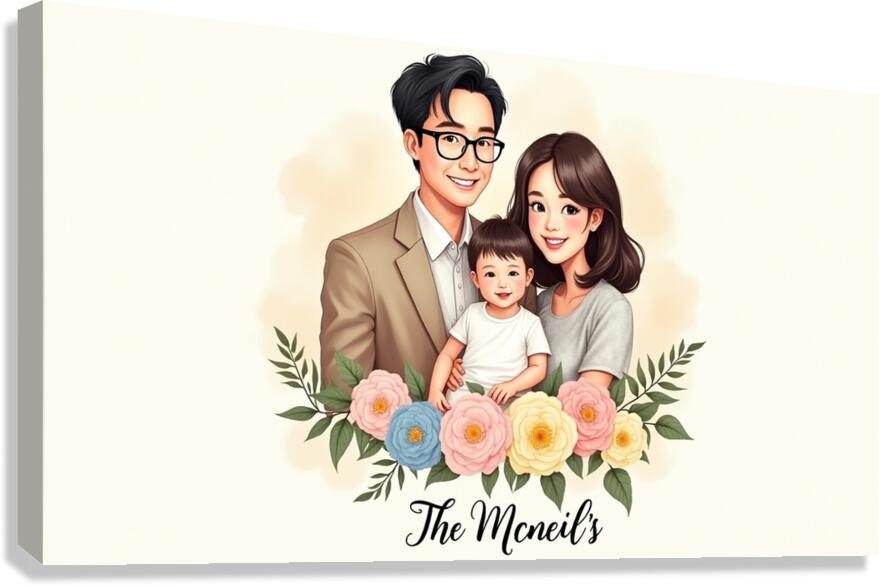 Cherished Moments : A Loving Family Portrait High Resolution Digital Art Canvas Print