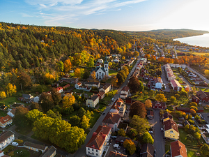 A village in Autumn in Sweden with vibrant colors