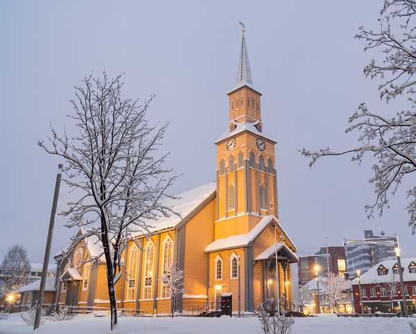 The Church of Tromso during the polar night Print