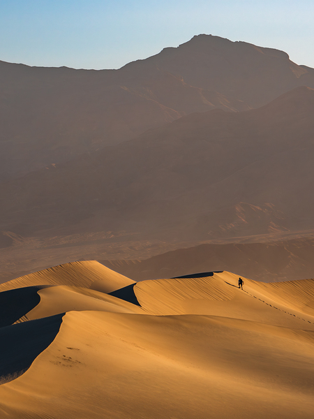 Death Valley USA. Man vs Sand dune Print
