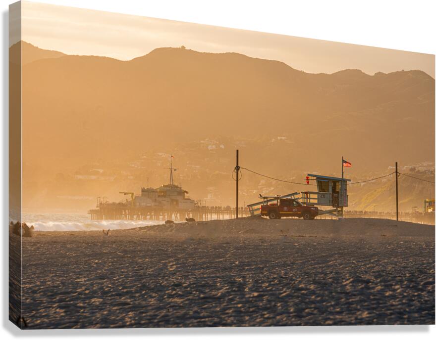 Santa Monica USA. A lifeguard tower at sunset Canvas Print