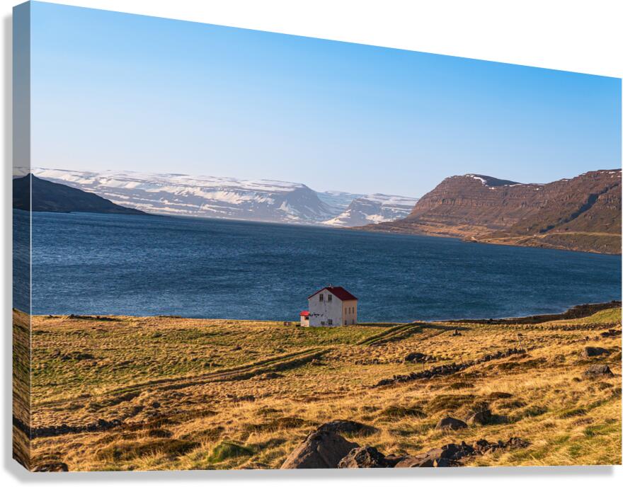Lonely house in northern Iceland with wild nature Canvas Print