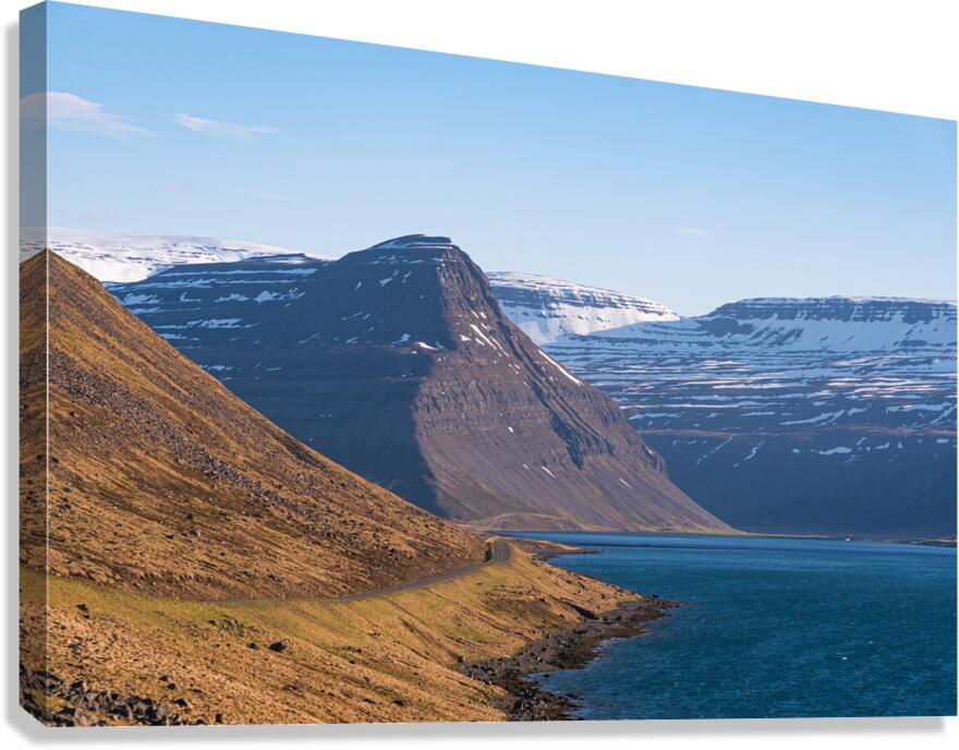 Road in the high arctic nature of Iceland Westfjords. High mountains and glacier Canvas Print