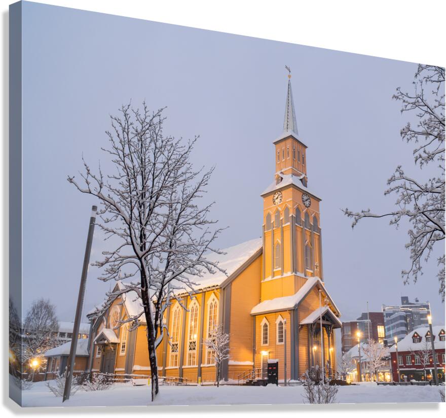 The Church of Tromso during the polar night Canvas Print