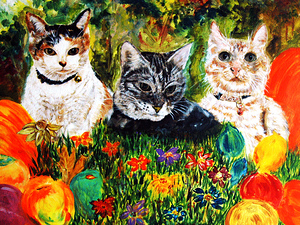 ZA-Three Cats in the Garden