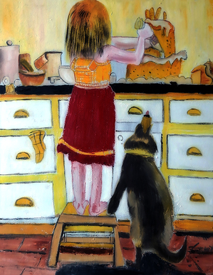 OS-016 - Girl Cooking with dog