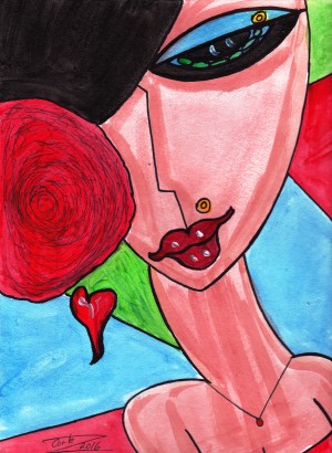 Brunette with Flowers