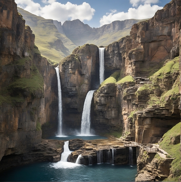 Default A majestic waterfall cascading down rugge Print