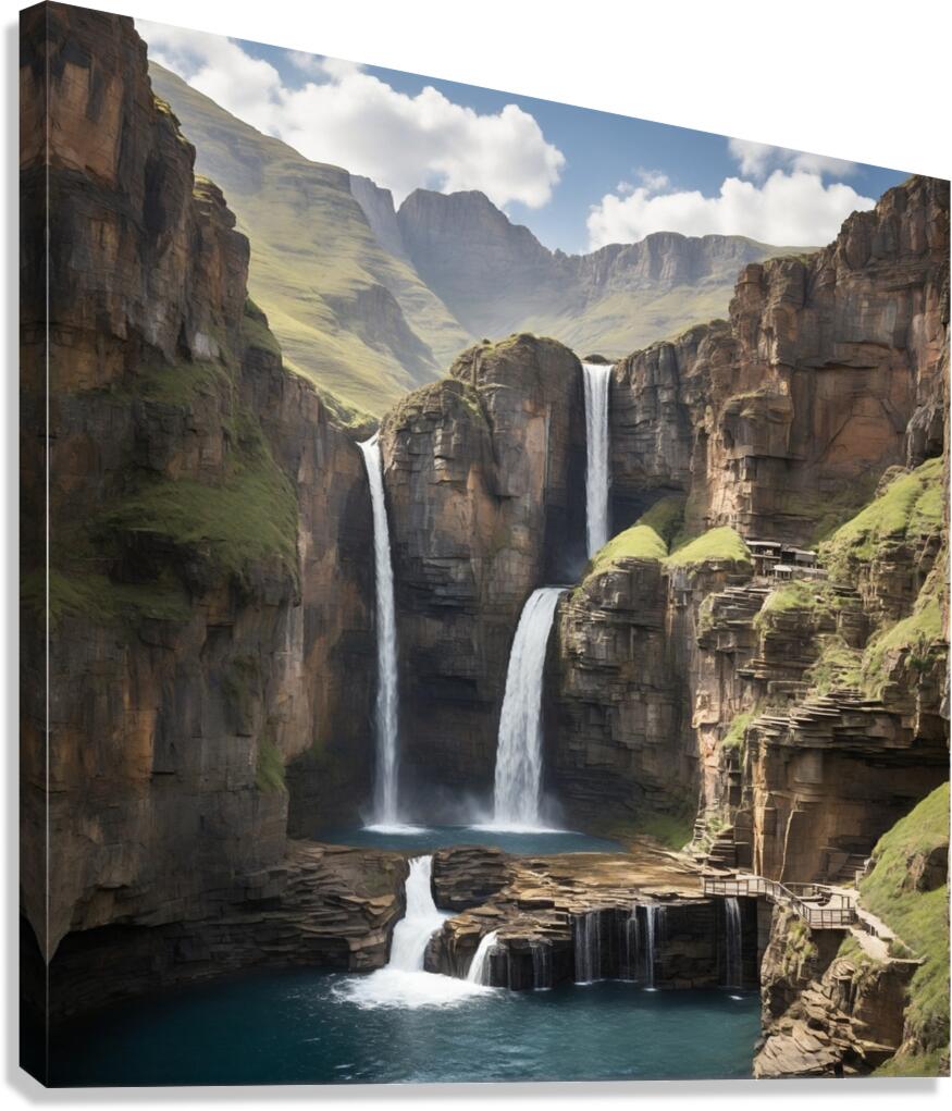 Default A majestic waterfall cascading down rugge Canvas Print