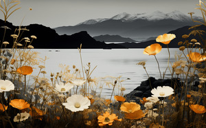 Golden Meadow by the Lake – Wildflower Panorama Print