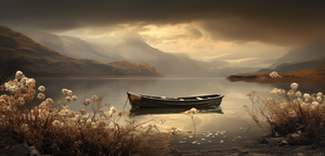Silent Passage – Golden Boat Landscape Print