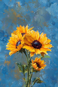 Ciel Baigne De Soleil - Sun-Kissed Sky - Sunflower Portrait Art Prints