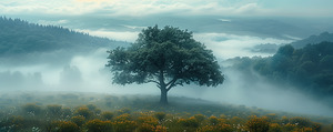 Keeper of the Valley - Misty Meadow Tree Art Prints