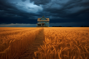 Historical – Golden Prairie Cabin Landscape Art Print