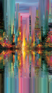Vertical Metropolis – Neon Skyline Reflection Print