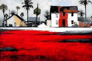 Crimson Lot - Coastal Village Print by Savage Art Prints