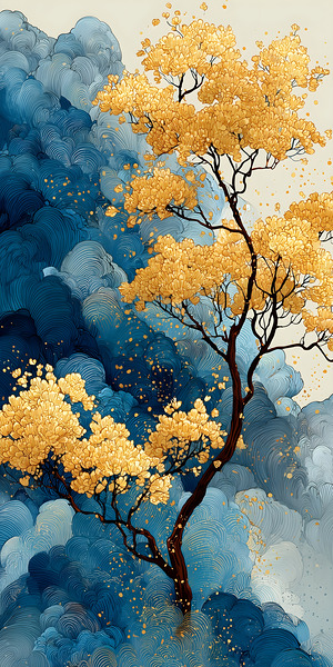 Kin No Ki 金の木 - Tree Of Gold - Japanese Nature Art Prints by Savage Art Prints