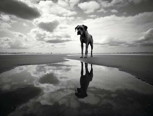 Lost in My Eyes – Monochrome Coastal Dog Photography Print by Savage Art Prints