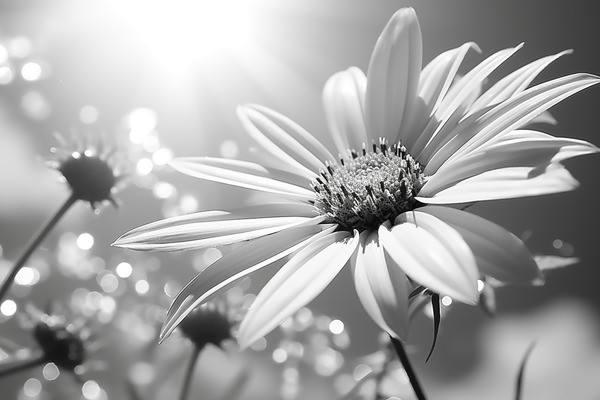 Resplendent – Luminous Daisy Monochrome Art Print by Savage Art Prints
