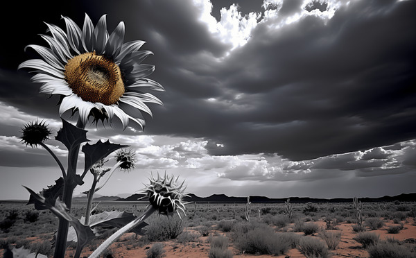 Desert Sunflower – Stormfront Monochrome Landscape Print by Savage Art Prints