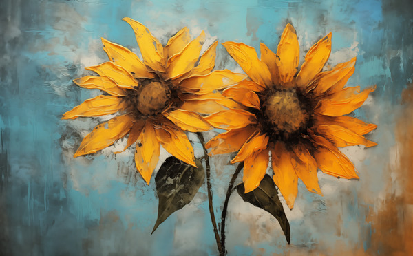 Allure - Sunflower Duo - Modern Floral Art Prints by Savage Art Prints