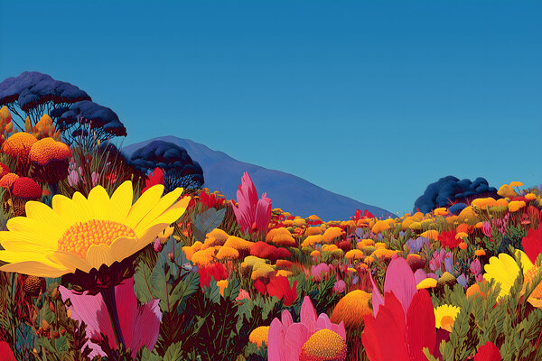 Radiant Bloom – Floral Landscape Art Print by Savage Art Prints
