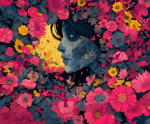Jardin De Los Recuerdos - Garden Of Memories - Dia de los Muertos Floral Art Prints by Savage Art Prints