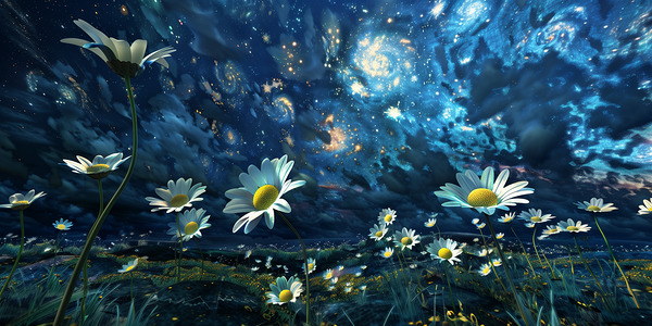 Stardust And Petals - Midnight Blue Floral Art Prints by Savage Art Prints