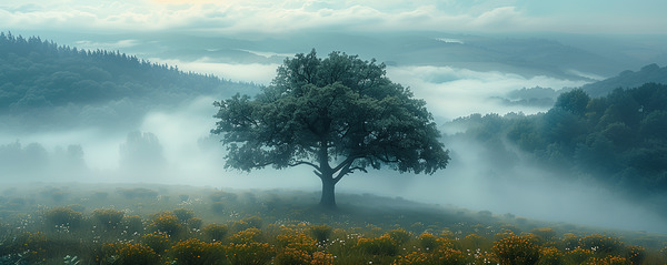 Keeper of the Valley - Misty Meadow Tree Art Prints by Savage Art Prints