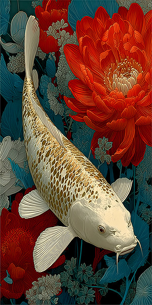 Seijaku No Naka 静寂の中 - In The Stillness - Japanese Koi Art Prints by Savage Art Prints