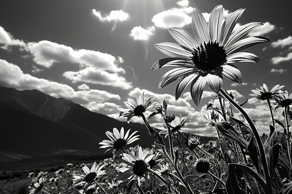 Bloomscape – Wide Field Floral Monochrome Art Print by Savage Art Prints