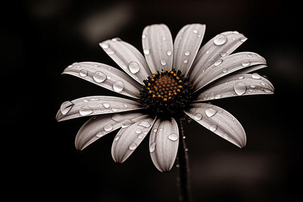 After the Rain – Dew-Kissed Daisy in Monochrome by Savage Art Prints