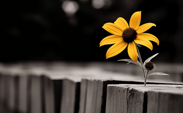 Defiant Bloom – Yellow Flower on Fence Print by Savage Art Prints