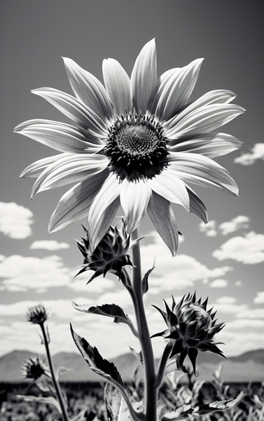 Vitamin D - Black & White Sunflower Art Print by Savage Art Prints