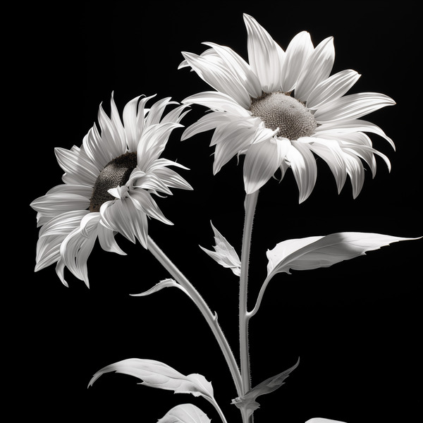 Ineffable – Black & White Twin Sunflower Art Print by Savage Art Prints
