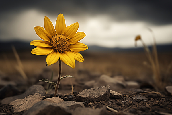 Golden Resolve – Sunflower in Sepia Field Print by Savage Art Prints