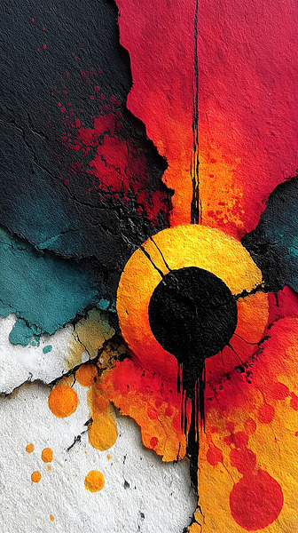 Solar Ring – Red Gold Textured Abstract Print Print