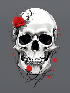 Life in Death: Skull and Red Flowers