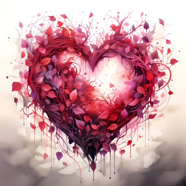 Decoration naturelle : Le coeur orne de feuillage rouge et rose une expression de beaute florale by Melissa Lefebvre
