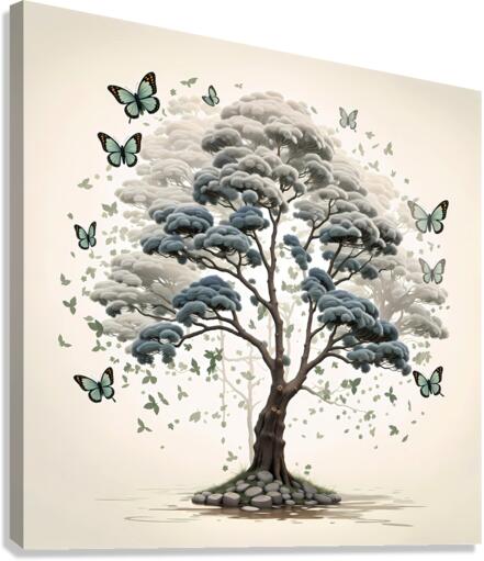 Double Exposition : Arbres et Papillons Canvas Print