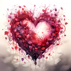 Decoration naturelle : Le coeur orne de feuillage rouge et rose une expression de beaute florale