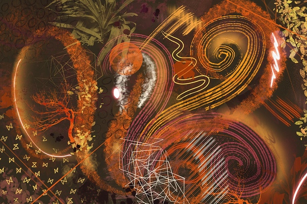 Peacock Abstract Orange Digital Download