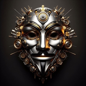 mask of V anonymous reimagined in a steampunk style gold silver 14