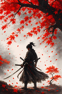 Red Maple Samurai – Japanese Warrior Autumn Art Print
